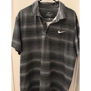 Nike Dryfit Polo Black‎ With Wavy White Lines XL